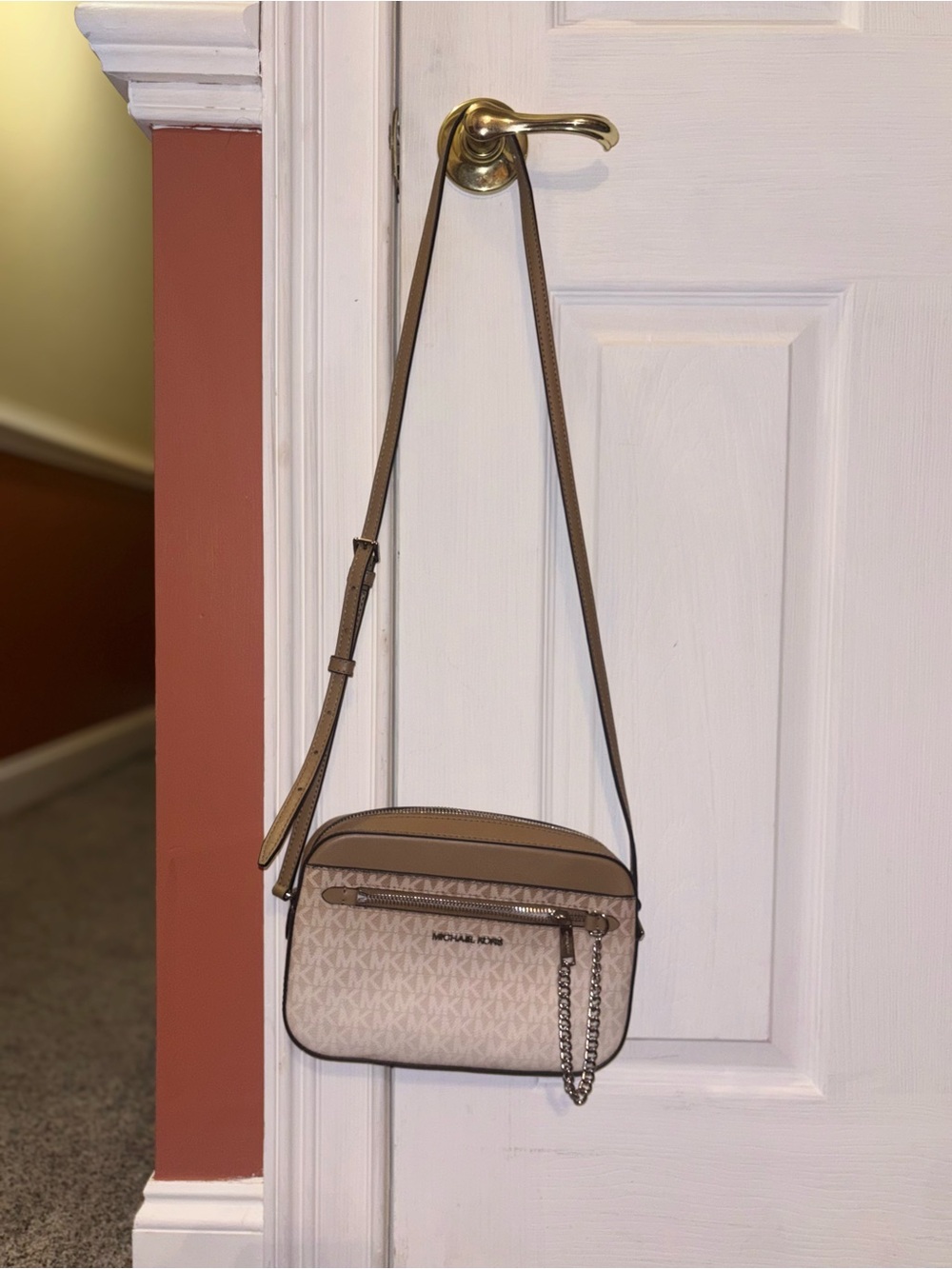 Michael Kors Beige and Tan Signature Crossbody Bag